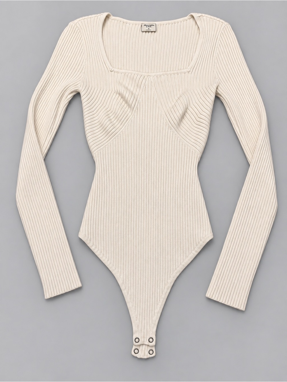 Abercrombie & Fitch Ribbed Knit Long Sleeve Bodysuit Ivory Cream S